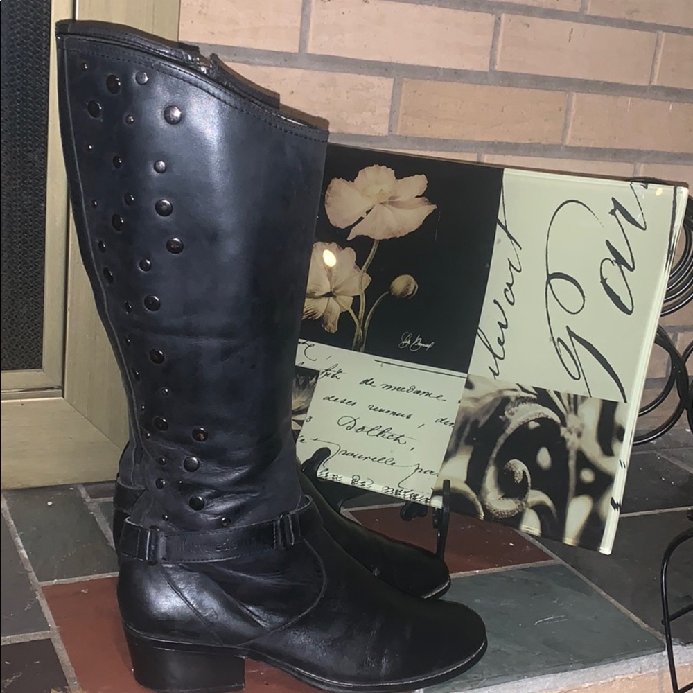 Libby Edelman Tall Riding Boots Size 8 Black Stud DB1 - Picture 7 of 16